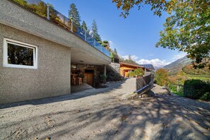 A building with a stone facade, a window, and a paved driveway leading to a wooden door. - Chalet Rose with Two Split-Level Terraces and Maximum Privacy (Rifiano)