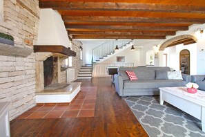 TV, fireplace - Villa with swimming pool, children's playground and fitness room (Tinjan)