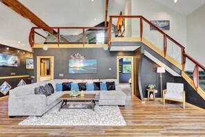 TV, fireplace, foosball