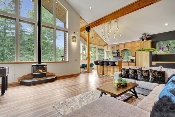 TV, fireplace, foosball