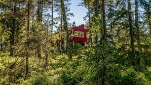 A red cabin nestled among tall trees in a forest. - Smultronstället by Interhome (Stavsnäs)