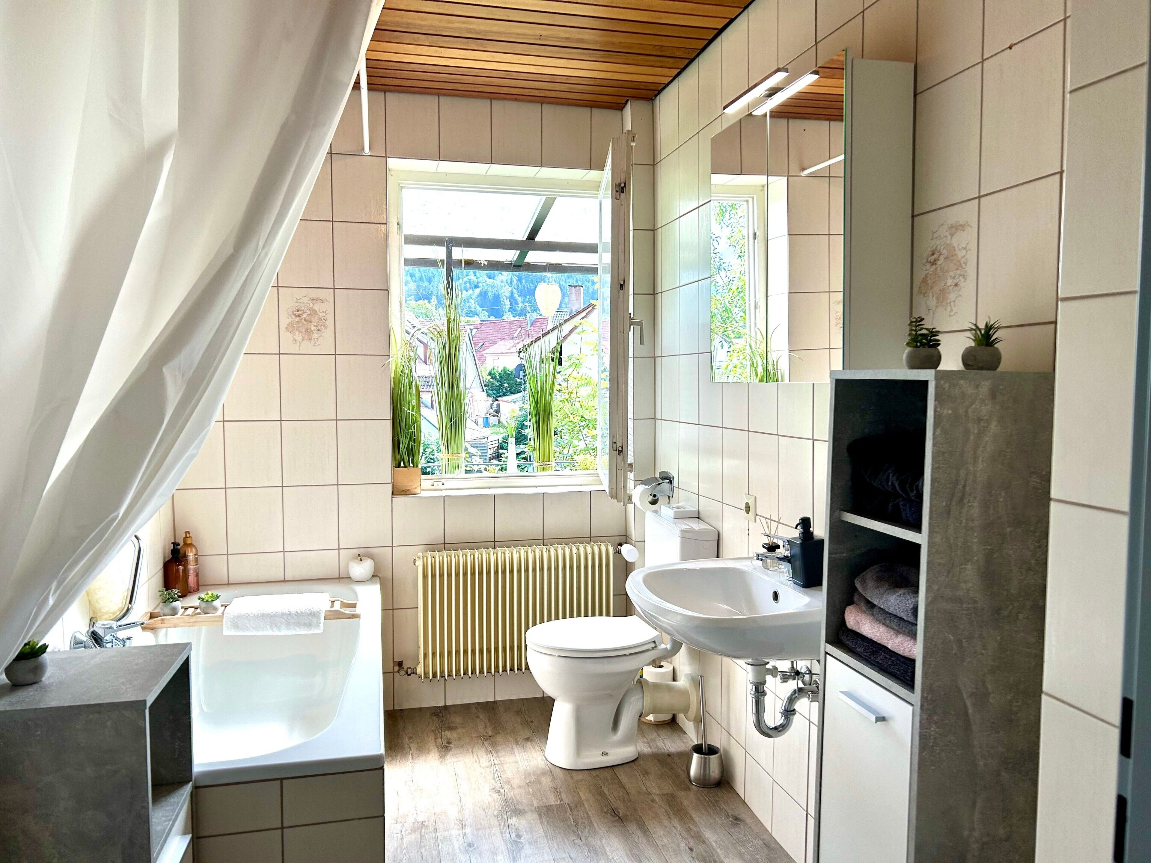 Dusche, Haartrockner, Handtücher