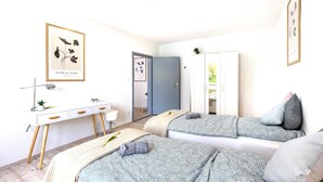 3 室のベッドルーム、アイロン / アイロン台、WiFi (無料)、ベッドシーツ