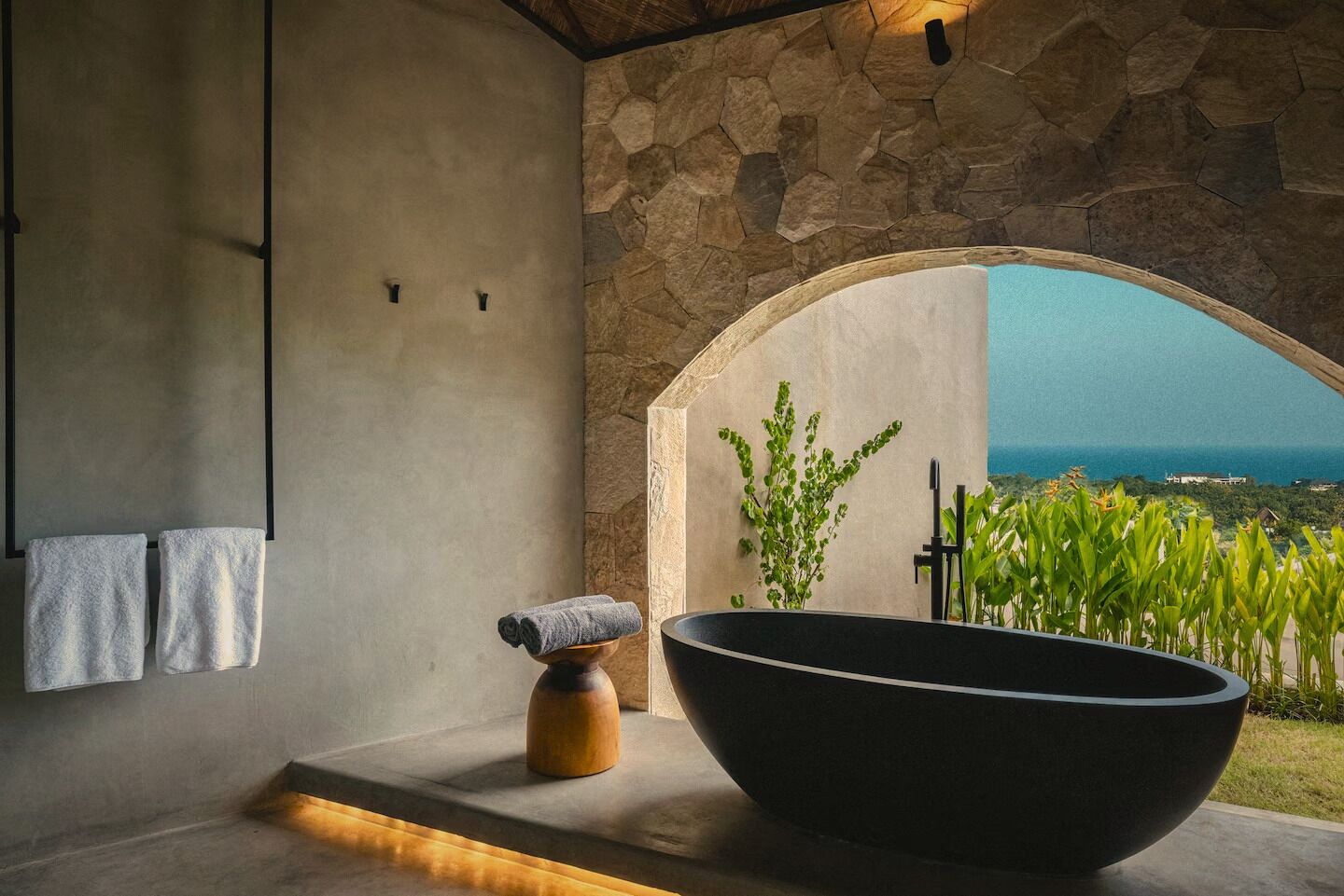 Villa 1 Firefly Ocean View | Bathroom | Separate tub and shower, hair dryer, towels