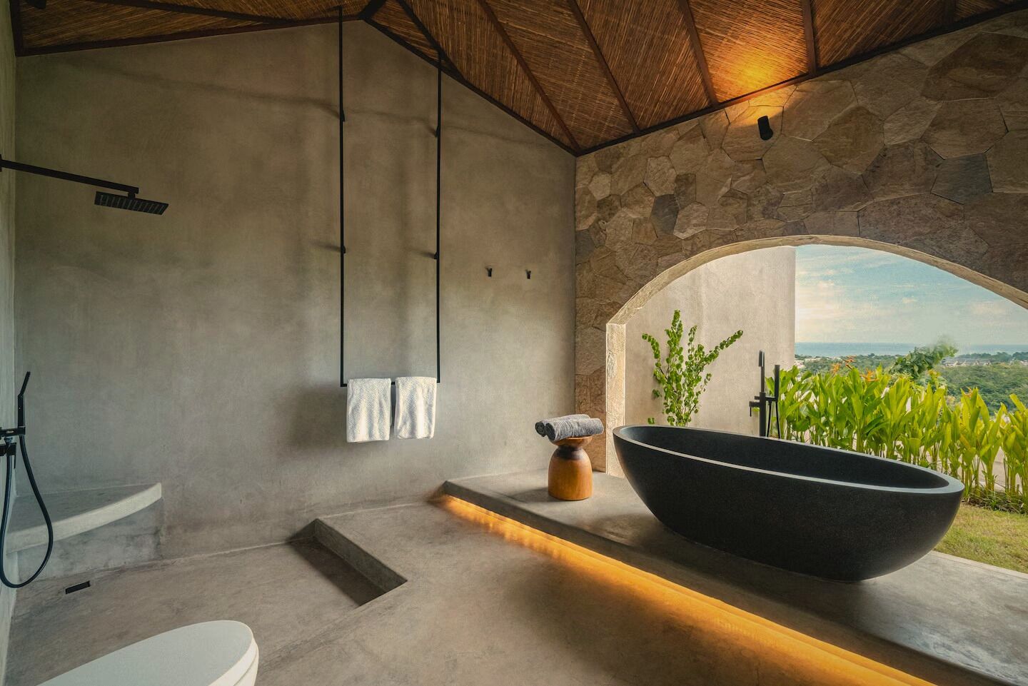 Villa 1 Firefly Ocean View | Bathroom | Separate tub and shower, hair dryer, towels
