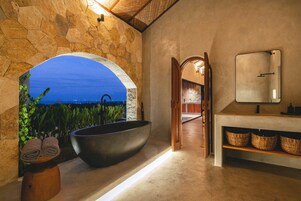 Villa 1 Firefly Ocean View | Bathroom | Separate tub and shower, hair dryer, towels