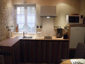 Fridge, microwave, oven, coffee/tea maker