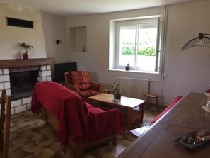 Télévision, cheminée, table de tennis de table