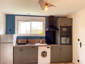 Fridge, microwave, oven, dishwasher