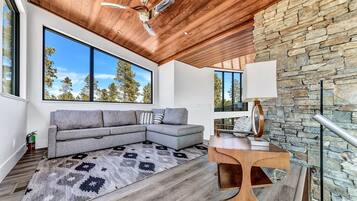 TV, fireplace, table football