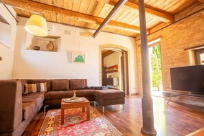 TV, fireplace, books - Villa Gelso: your luxury villa with pool and sauna in Le Marche region (Provincia di)