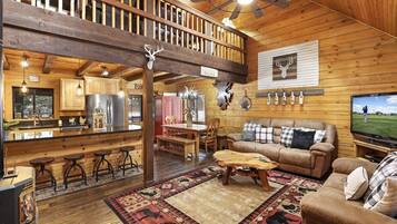 Smart TV, fireplace, video games, DVD player