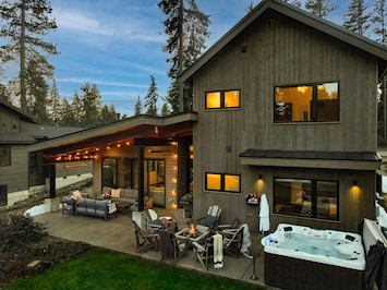 Epic back patio with seating for your whole group in the shade all day!