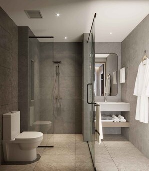 Superior Double Room, 1 Bedroom, City View | Bathroom | Shower, hair dryer, bathrobes, towels