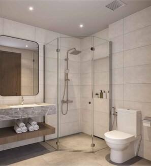 Standard Double Room, 1 Bedroom, City View | Bathroom | Shower, hair dryer, bathrobes, towels - Hotel Elysees (Sam Son)