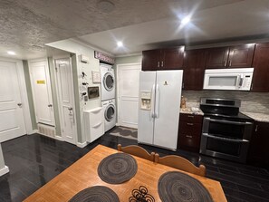 Fridge, microwave, oven, dishwasher