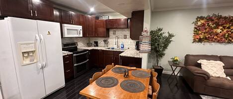 Fridge, microwave, oven, dishwasher