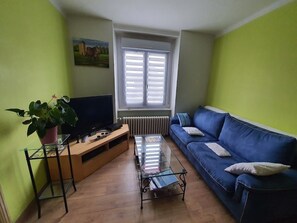 Fernseher, DVD-Player, Bücher, Musikbibliothek