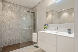 Douche, séchoir à cheveux, serviettes fournies