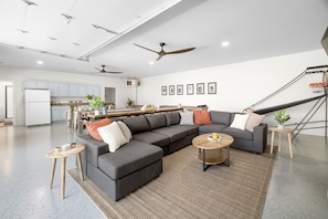 Smart TV, foosball, table tennis, books