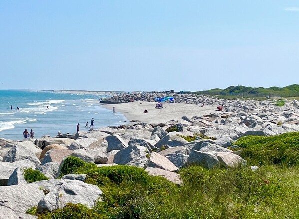 Beach nearby, sun-loungers