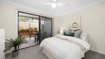 4 bedrooms, desk, iron/ironing board, travel cot