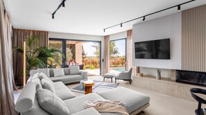 TV, fireplace