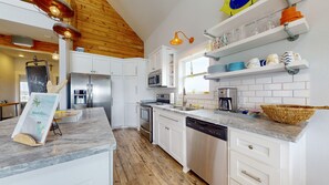 Fridge, microwave, oven, stovetop - Beach Bliss: 3  BR, 2.5  BA House in Port Bolivar, Sleeps 12 (Port Bolivar)