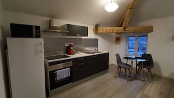 Fridge, oven, stovetop, electric kettle