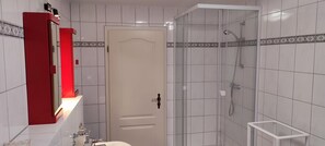 Hair dryer, towels, soap, toilet paper - Ferienhaus mit Blick auf den Pfarrsee (Wokuhl-Dabelow)
