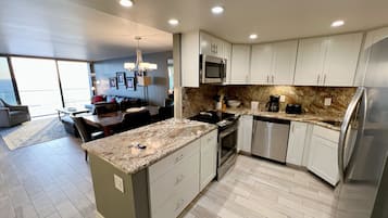 Condo, 2 Bedrooms | Private kitchen | Full-sized fridge, microwave, oven, stovetop