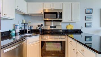 Fridge, microwave, oven, dishwasher