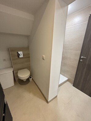 Douche, serviettes fournies, papier toilette