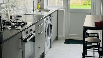 Fridge, microwave, oven, electric kettle