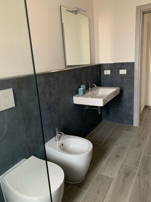 Suihku, hiustenkuivaaja, bidee, pyyhkeet