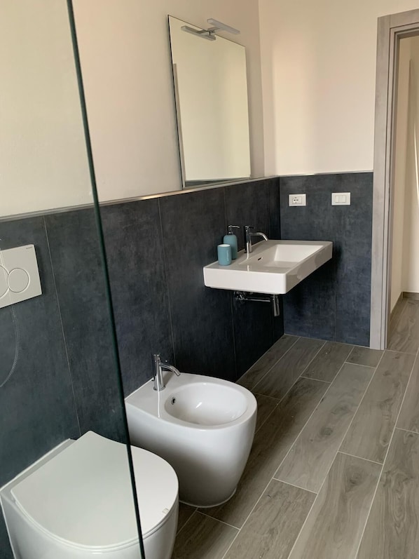 Dusche, Haartrockner, Bidet, Handtücher