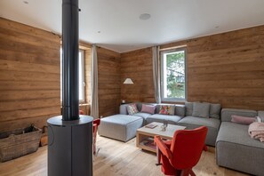 Una televisión, una chimenea