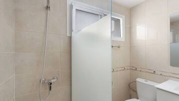 Regadera, secadora de cabello, toallas