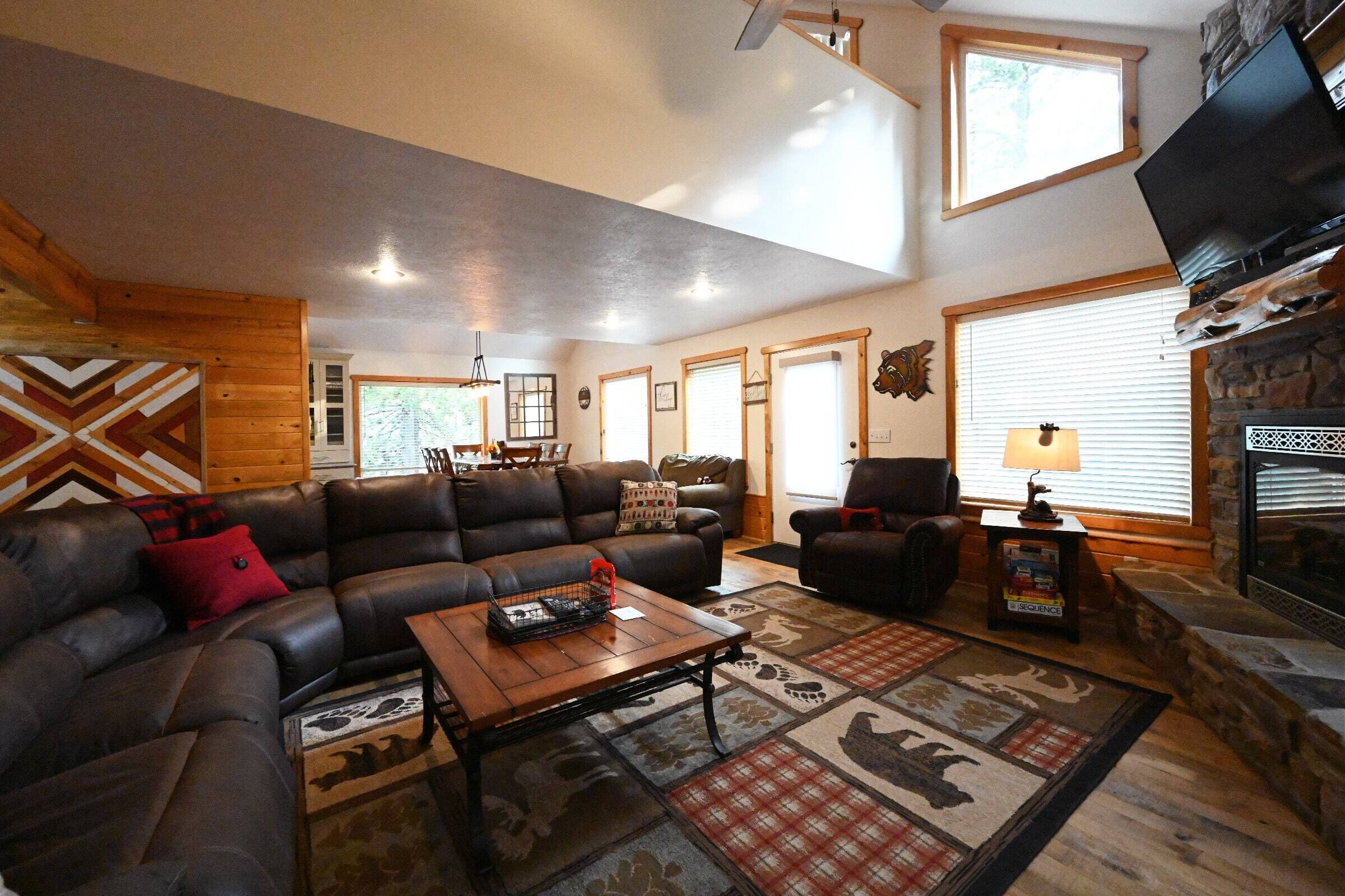 Télévision, cheminée, livres