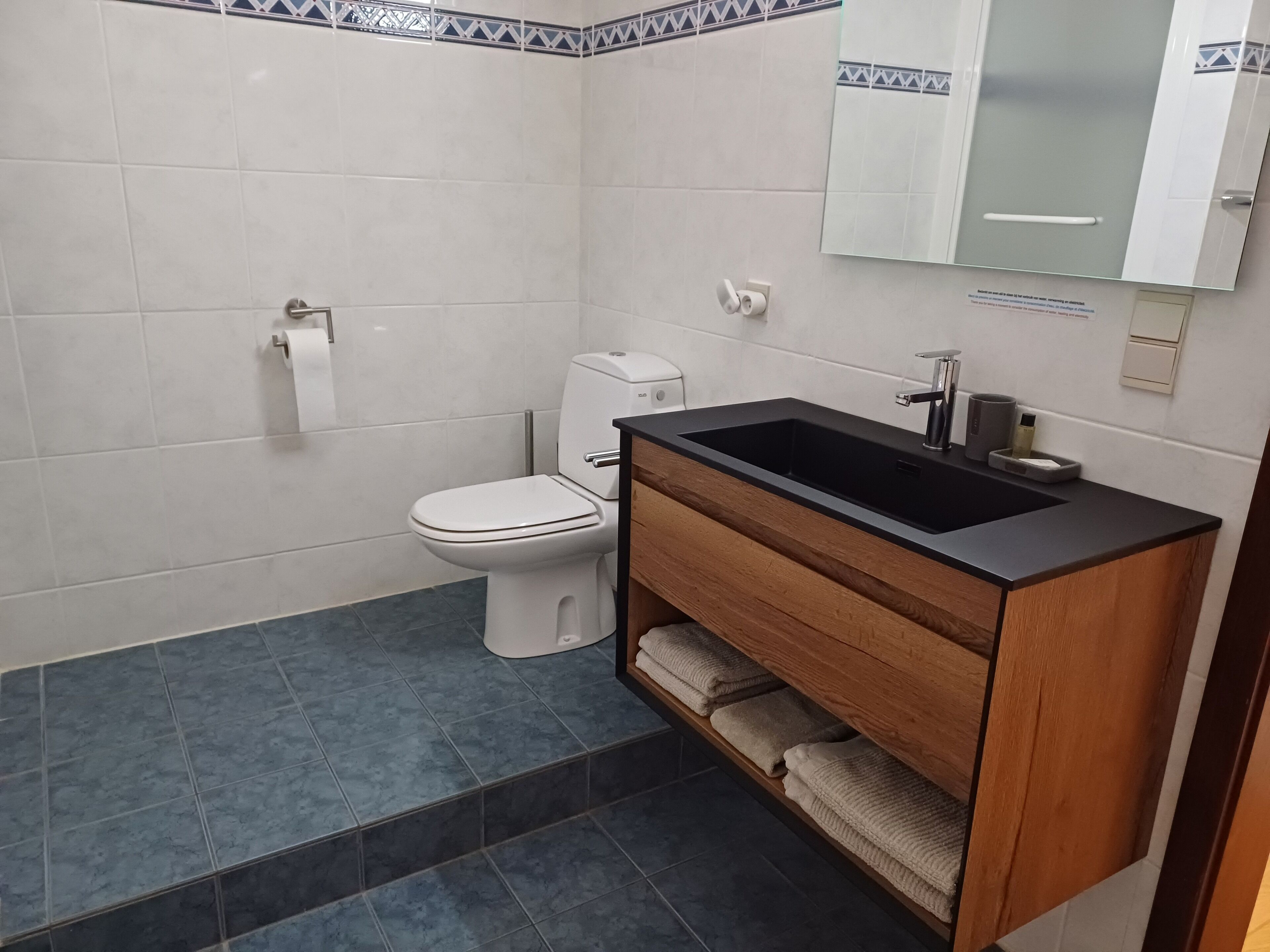 A bathroom with a toilet, sink, and towel rack.