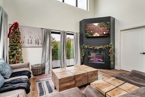 TV connectée, cheminée, jeux vidéo, livres