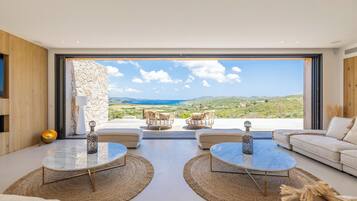 Smart TV, chimenea y estéreo