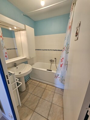 Jetted bath, hair dryer, toilet paper