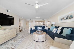 Condo, Multiple Beds (SeaSpray East 825-Gulf Front) | Living area | TV - Seaspray East 825-gulf Front (Pensacola)