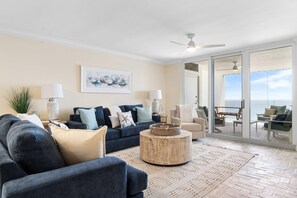 Condo, Multiple Beds (SeaSpray East 825-Gulf Front) | Living area | TV - Seaspray East 825-gulf Front (Pensacola)