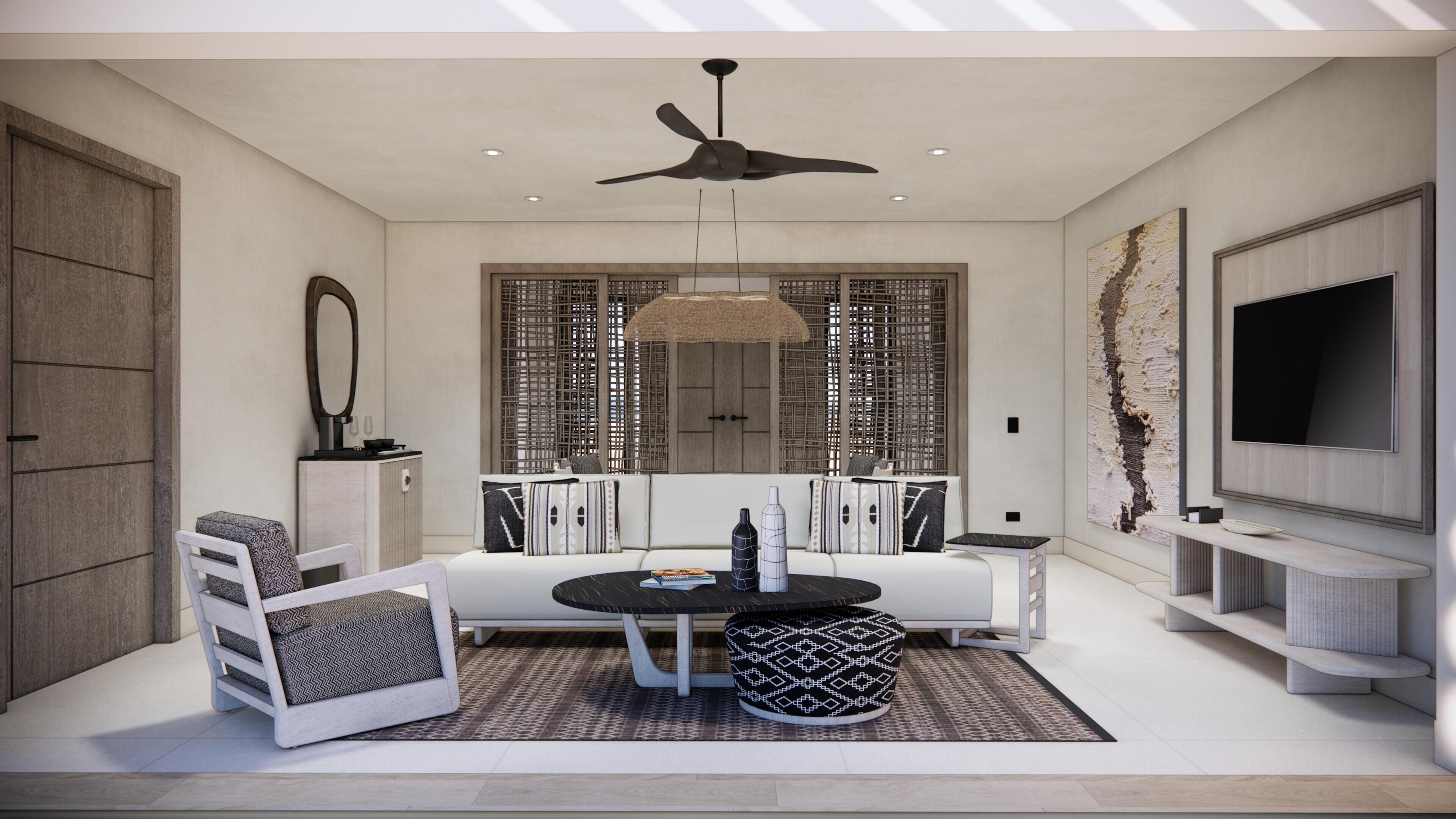 Suite, 1 habitación, frente al mar (Club Azure, Bungalow, King) | Zona de estar | Smart TV de 50 pulgadas con canales digitales