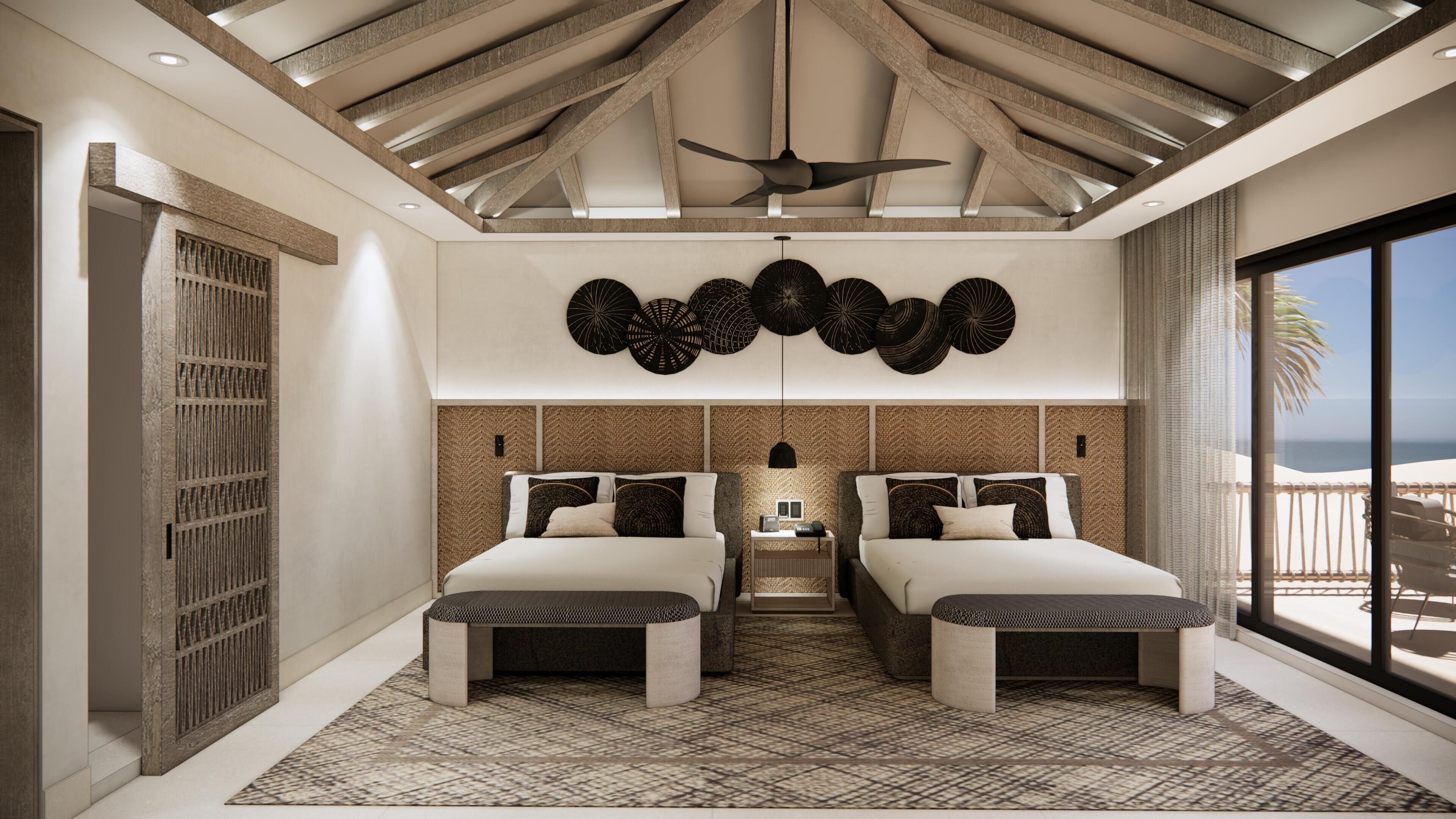 Bungalow, 2 keskisuurta parisänkyä, valtameren rannalla (Club Azure) | Ylelliset vuodevaatteet, ilmaiset minibaarituotteet