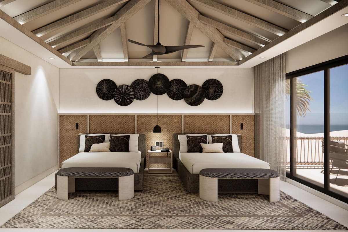 Bungalow, 2 Queen Beds, Oceanfront (Club Azure) | Premium bedding, free minibar, in-room safe, desk