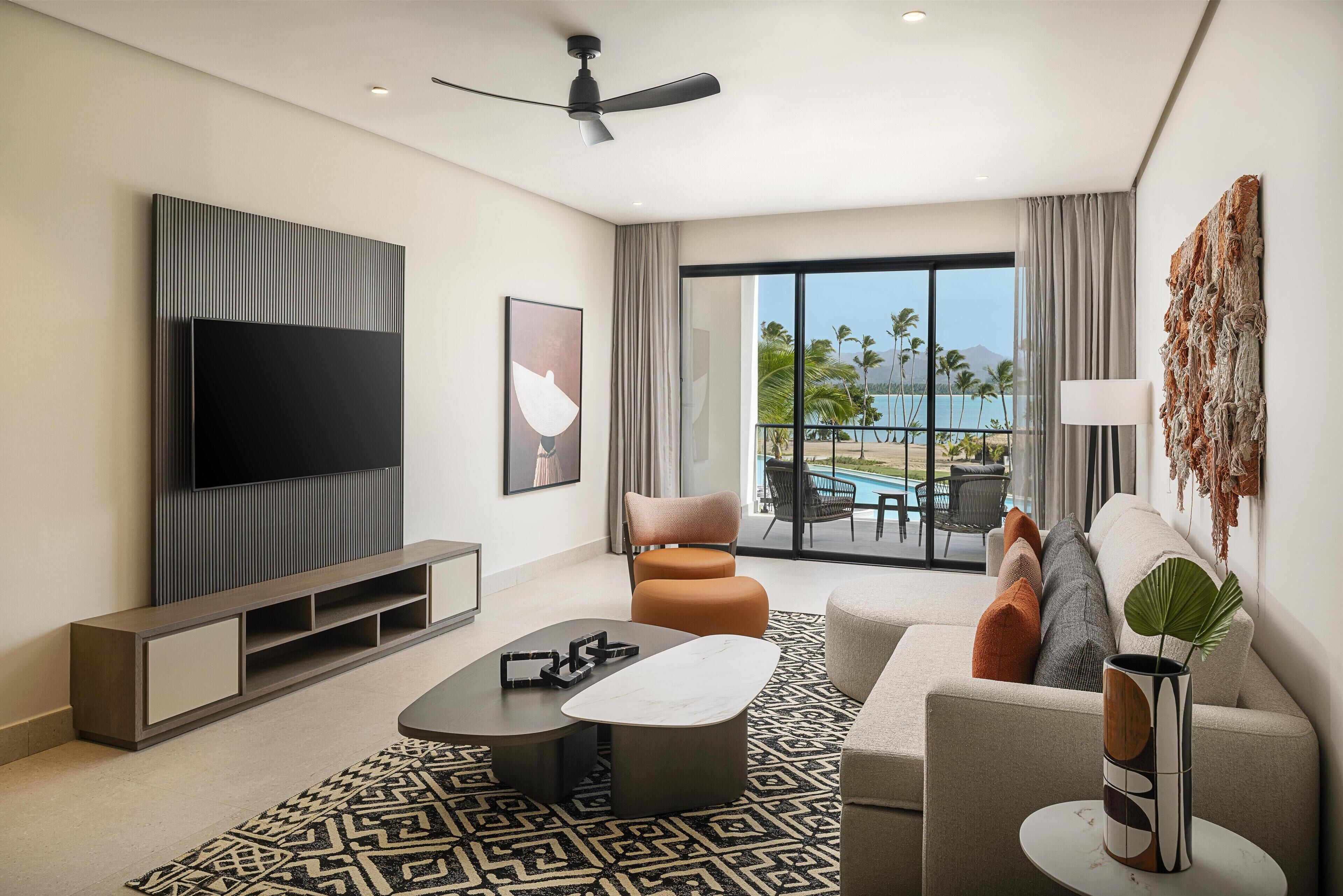 Suite, 1 Bedroom, Ocean View (Club Azure, King) | Living area | 50-inch Smart TV with digital channels