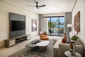 Suite, 1 Bedroom, Ocean View (Club Azure, King) | Living area | 50-inch Smart TV with digital channels - Zemi Miches Punta Cana All-Inclusive Resort, Curio by Hilton (Miches)